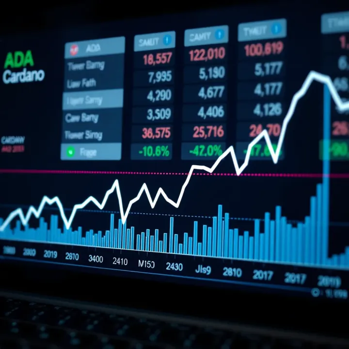 Graph showing upward and downward trends of Cardano's ADA cryptocurrency over time
