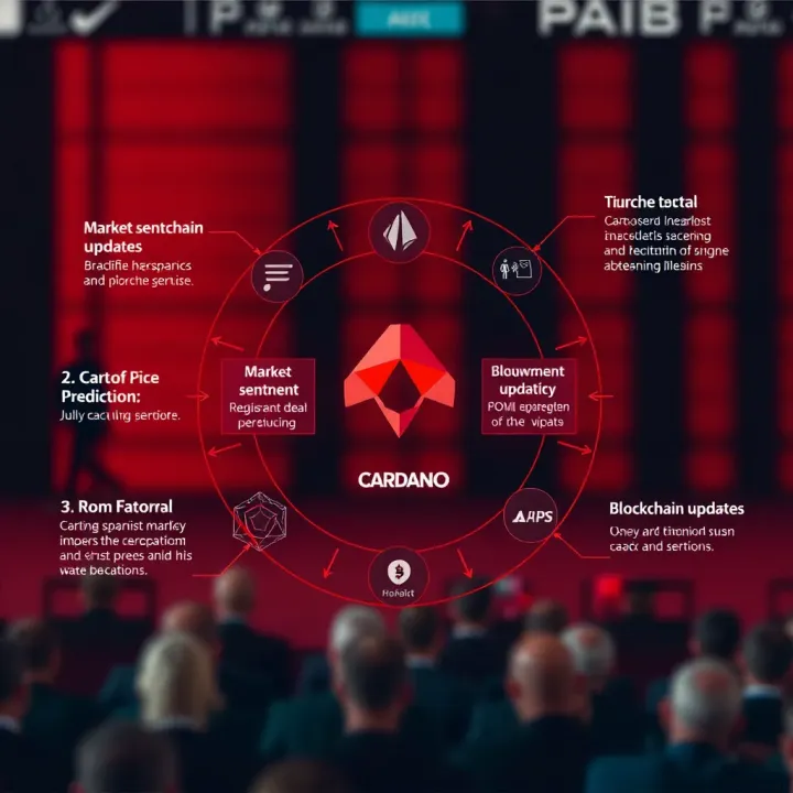 Diagram showing key factors influencing Cardano’s value including market sentiment and blockchain updates