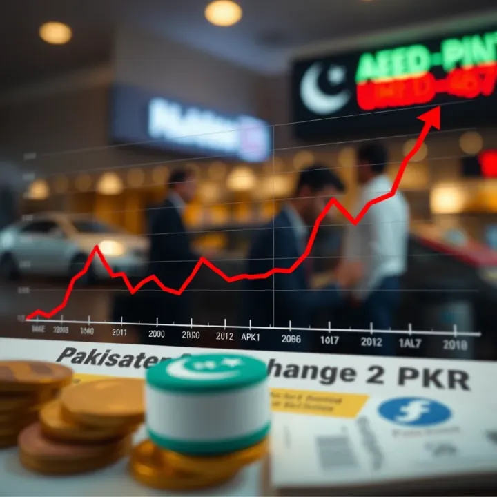 Exchange Rate Trend of AED to PKR Graph showing the exchange rate trend between UAE Dirham and Pakistani Rupee over time