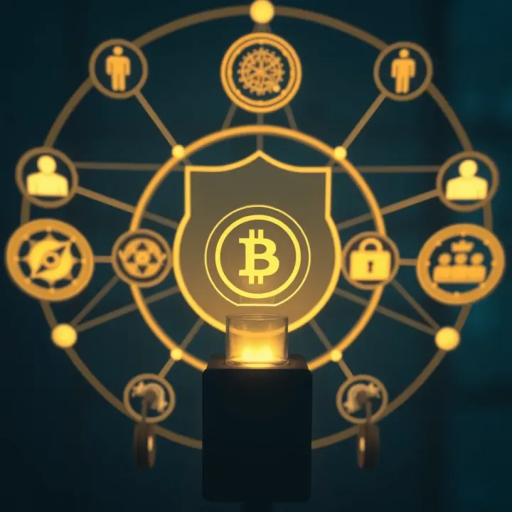 Visual representation of secure communication and verification with symbols indicating trust and legitimacy in crypto trading