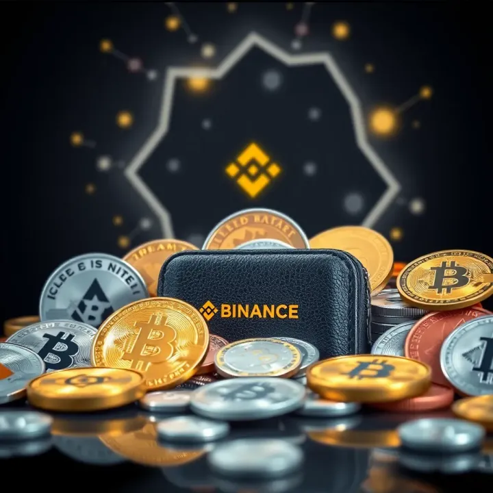 Cryptocurrency Variety and Digital Wallet for Binance Deposits Illustration showing various cryptocurrencies alongside a digital wallet symbolizing Binance deposits