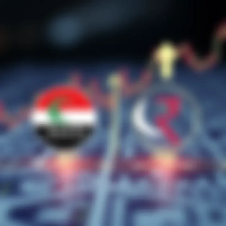 Currency Market Fluctuations Between AED and PKR Illustration of currency symbols for UAE Dirham and Pakistani Rupee with upward and downward arrows representing market fluctuations