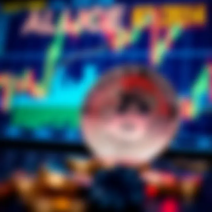Digital representation of Alice Coin with charts and financial data in background