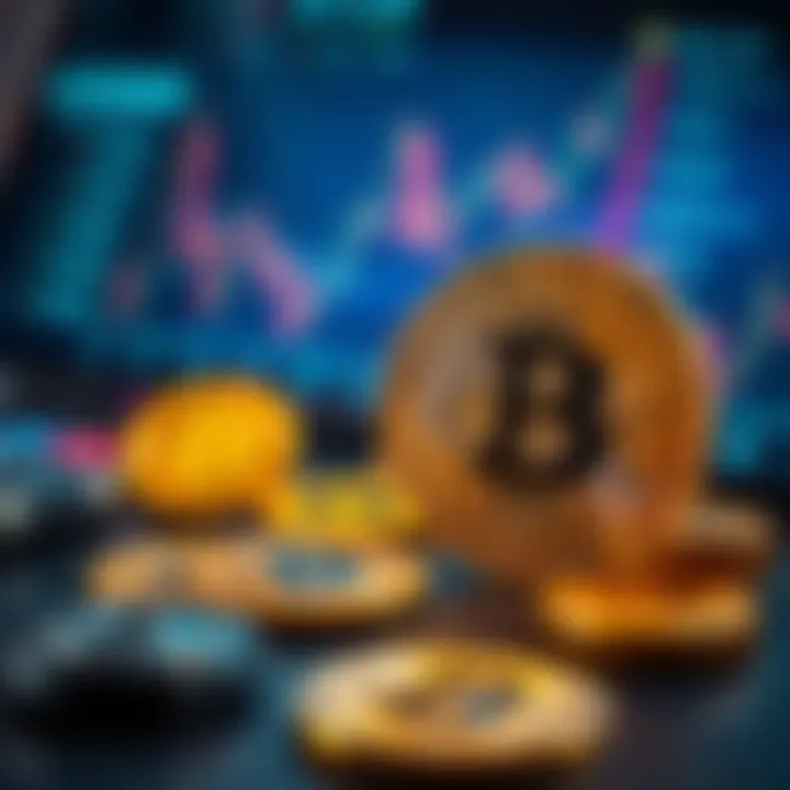 Conceptual illustration of economic factors affecting digital currency prices including technology and market demand