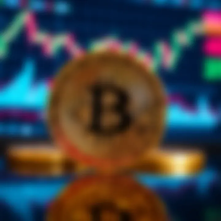 Digital representation of Bitcoin Cash coin with market charts and news headlines in background