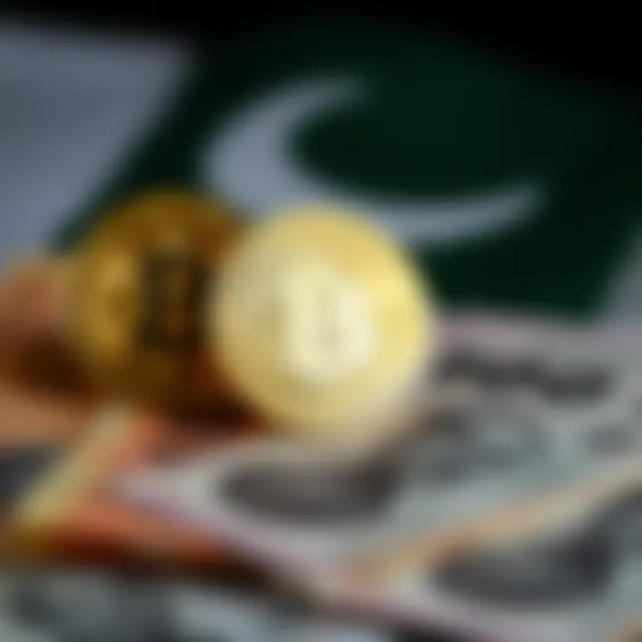 Bitcoin Investment Opportunities in Pakistan's Financial Landscape Pakistani Rupee notes juxtaposed with Bitcoin symbol representing cryptocurrency investment opportunities