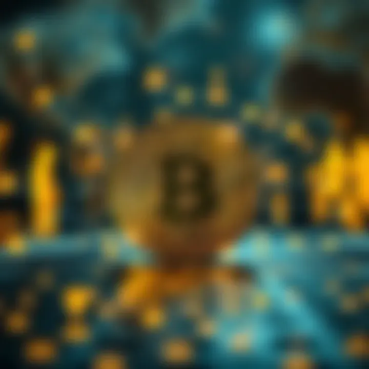 Impact of Regulation and Global Adoption on Bitcoin's Future Abstract representation of digital currency surrounded by regulatory symbols and global network connections