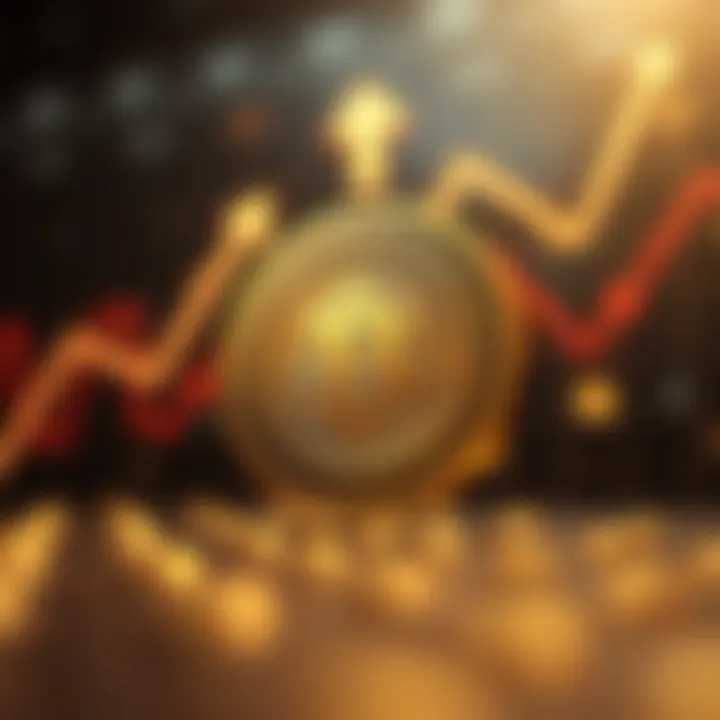 Conceptual visualization of BSW coin future price predictions with upward and downward arrows and market factors