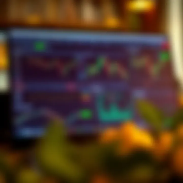 Screenshot showing various trading platform features including charts and market data