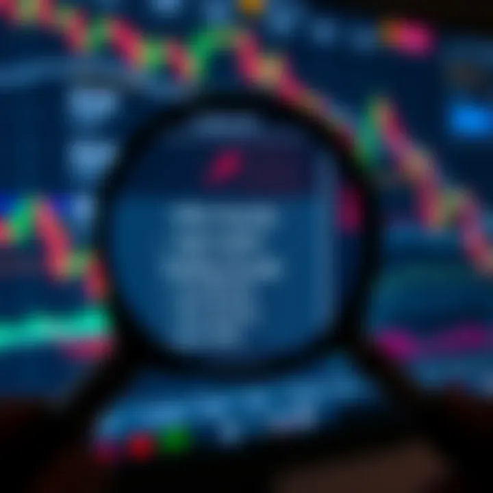 Illustration of magnifying glass focusing on CFD contract details and trading strategies on a digital screen