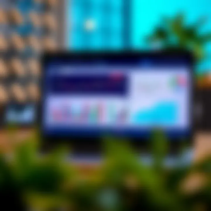 Illustration of a laptop displaying an online trading course dashboard with charts and graphs