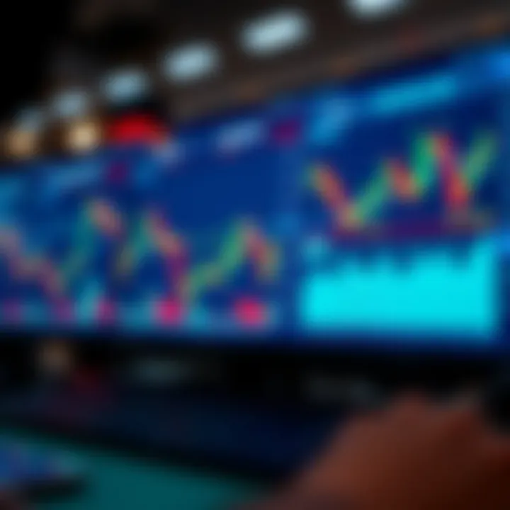 Digital trading platform interface displaying market charts and data analytics