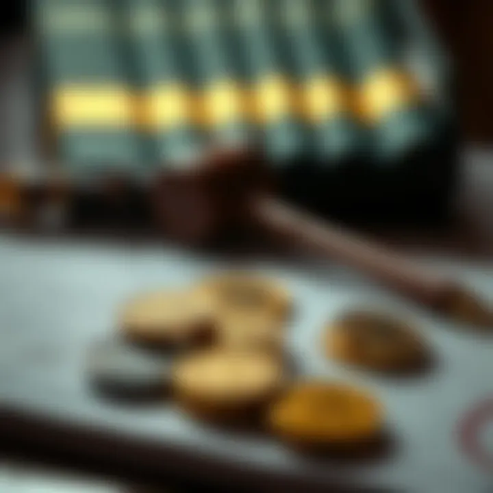 Illustration of legal documents and digital currency icons representing regulatory challenges in Pakistan's crypto market