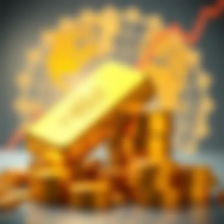 Illustration of economic factors affecting gold price including currency exchange and global influences