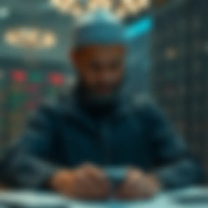 Illustration depicting ethical considerations and risk awareness for Muslim traders in financial markets