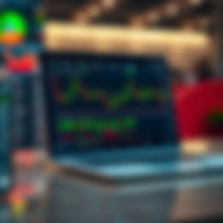 A laptop screen displaying a trading platform with charts and financial data