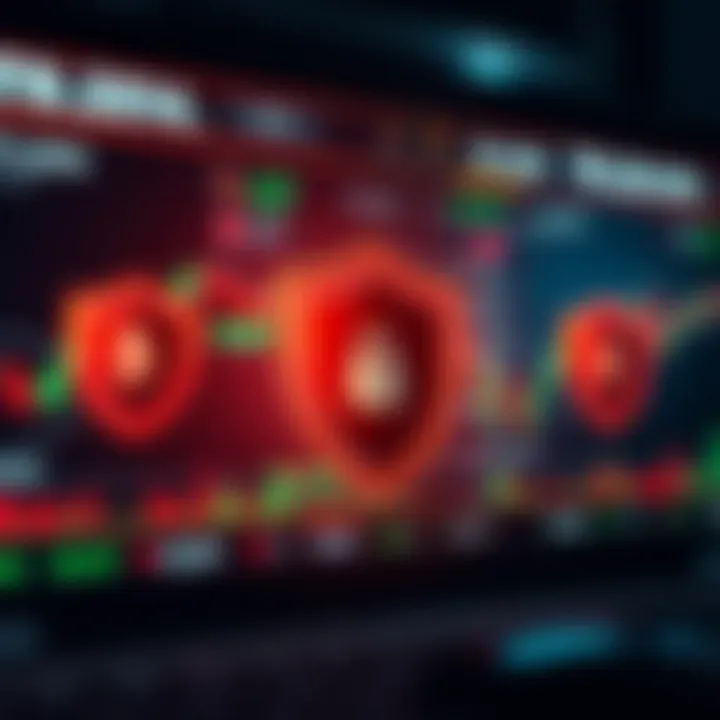 Secure Trading and Safety Measures on IQ Option Secure online trading environment featuring safety shields and digital currency icons