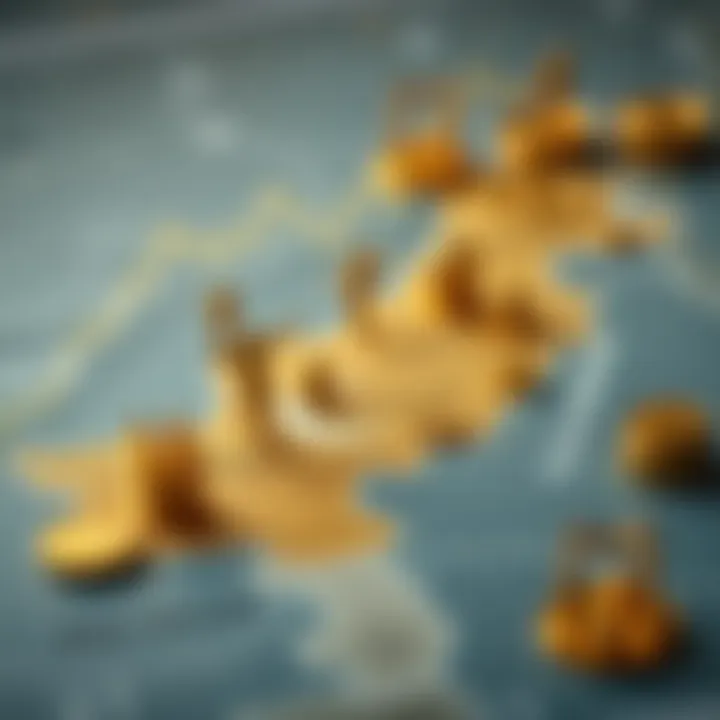 Map highlighting Pakistan with gold coins and market symbols illustrating local investment conditions
