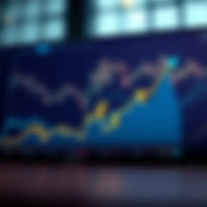 Graph showing upward trend with currency symbols representing online trading assets