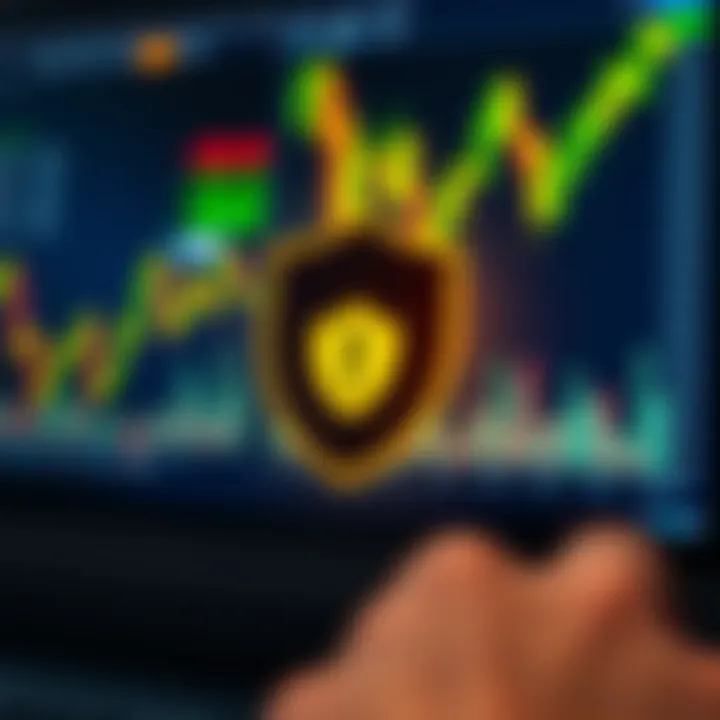 Ensuring Safety and Avoiding Scams in Online Trading Secure digital interface with trading charts and shield icon symbolizing safe investment and fraud prevention