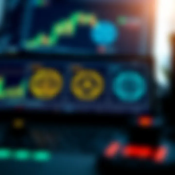 Visual representation of trading strategies with graphs and risk management icons