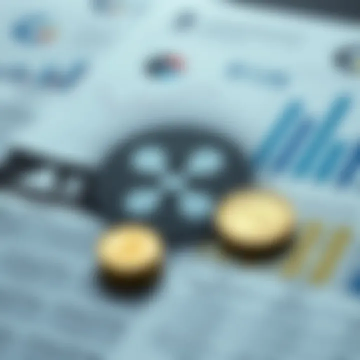 Illustration of regulatory documents and digital currency symbols with risk and opportunity indicators