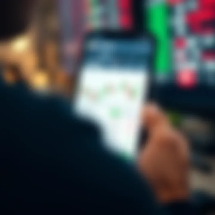 User interface of a trading app showing stock charts and market data on a smartphone screen