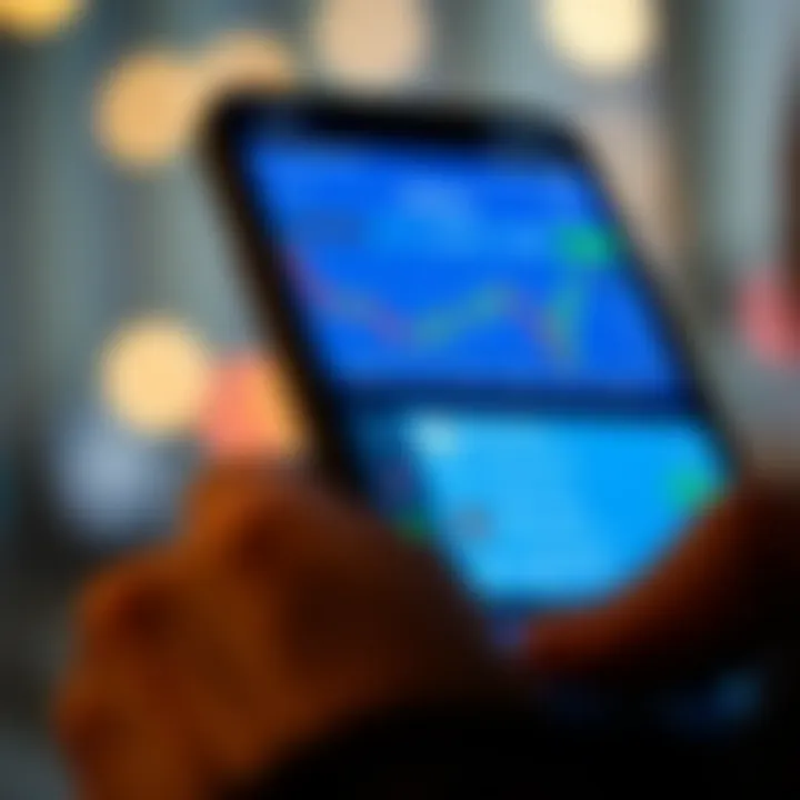 Mobile device screen displaying a user-friendly trading application interface with charts and buy-sell options