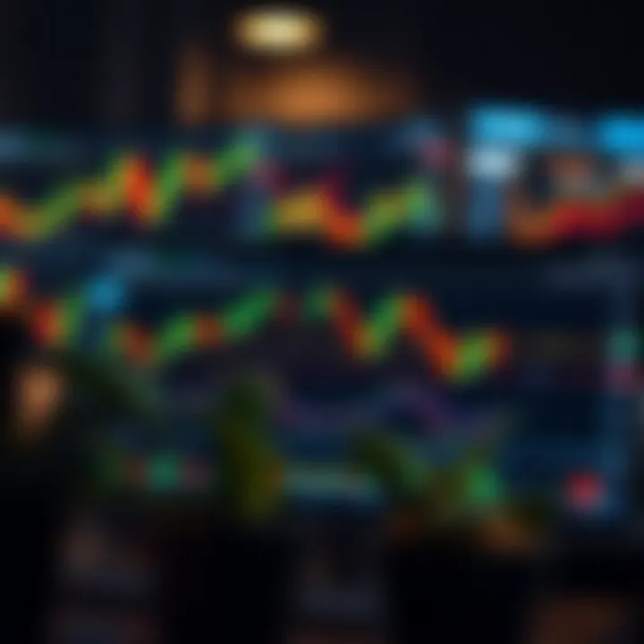 Screenshot of TradingView platform showing various chart types including candlestick and line charts with technical indicators applied