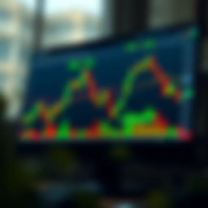 TradingView interface showing customized candlestick chart with various technical indicators