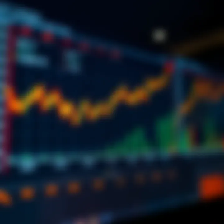 Chart showing upward and downward trends in binary trading with financial icons