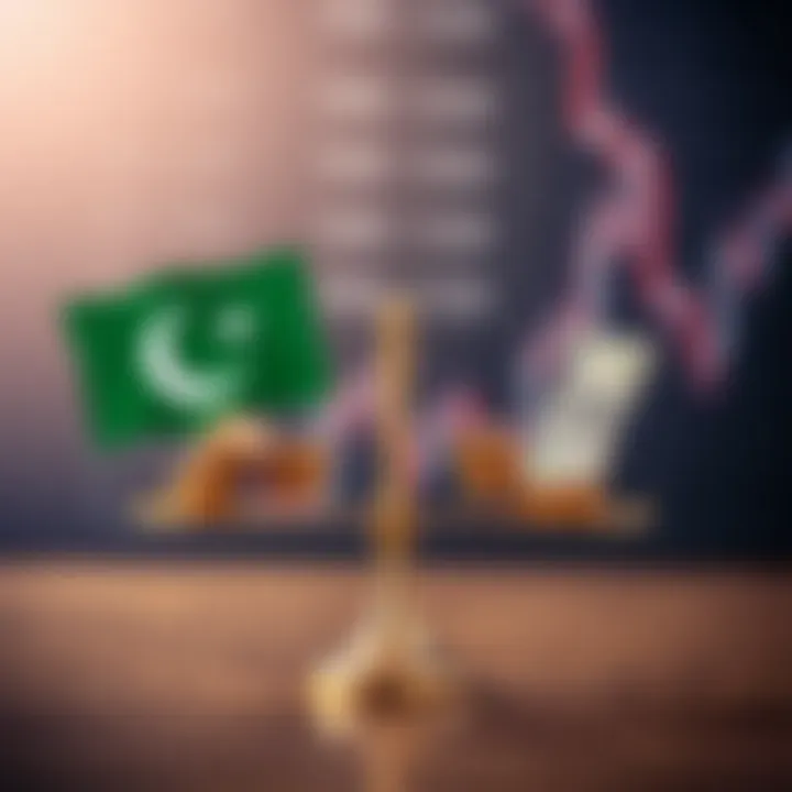 Illustration of risk and reward balance scales with Pakistani flag and currency symbols