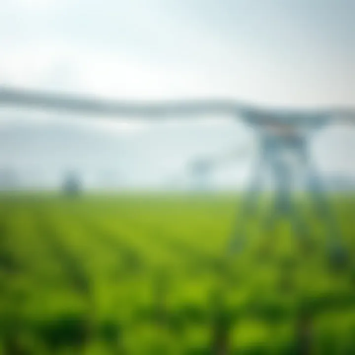 Irrigation system distributing water across farmland illustrating the impact of water management on crop growth