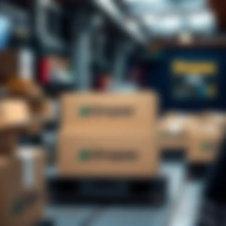 Delivery boxes with Dropee branding being prepared for shipment to businesses