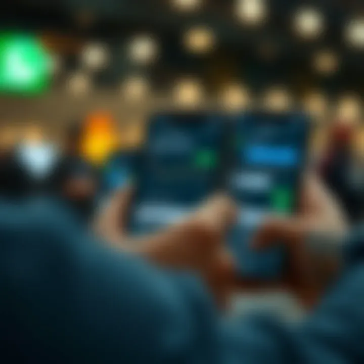 Smartphones displaying chat screens of a WhatsApp group dedicated to Exness traders with trading charts and messages visible