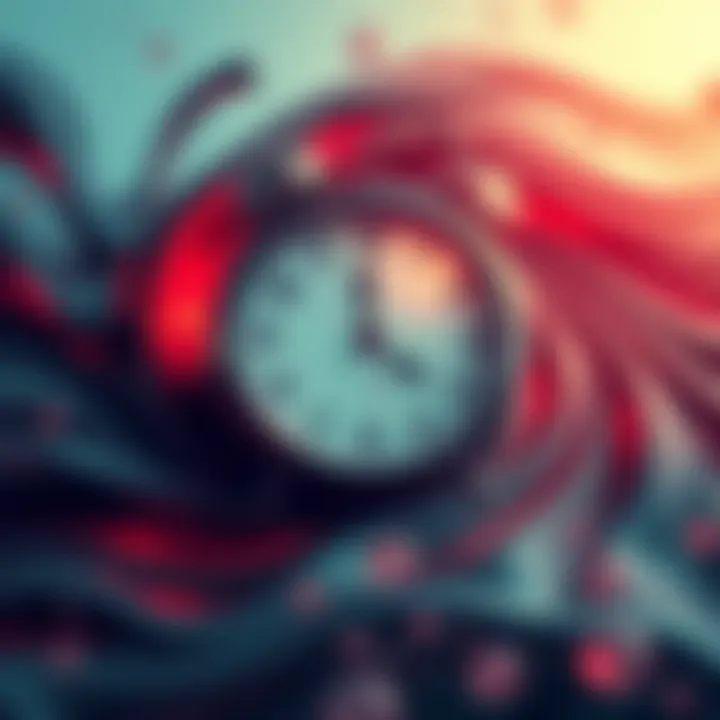 Clock with flowing abstract background symbolizing the fluid nature of time