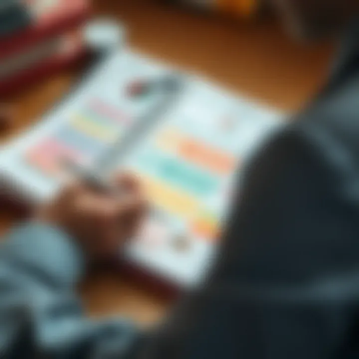 Person organizing daily schedule using colorful planner and calendar