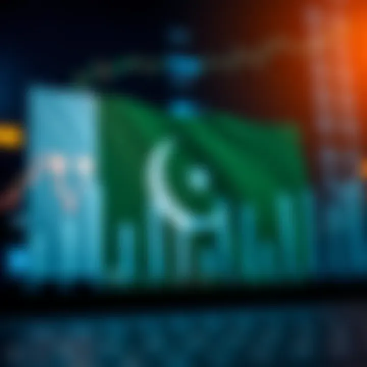 Economic growth chart overlaid with Pakistan flag and trade symbols representing trade dynamics
