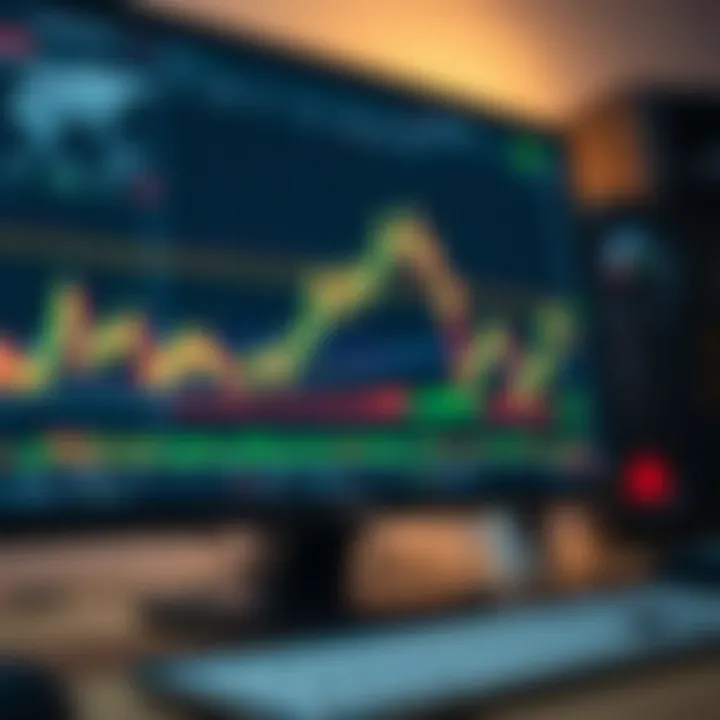 Graph showing virtual trading platform interface with charts and trading tools