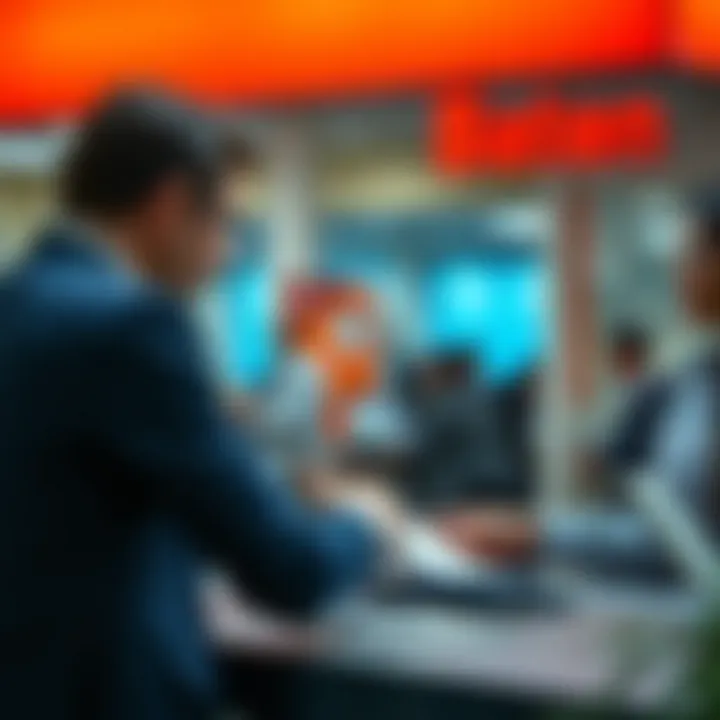 Bank teller assisting customer with withdrawal transaction at counter