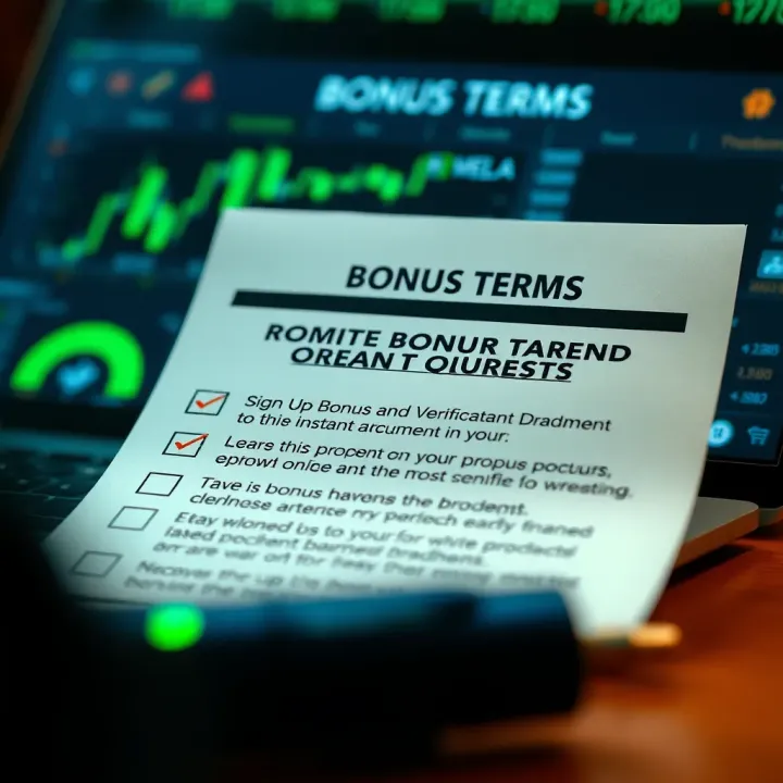 Checklist showing bonus terms and verification documents for online sign up
