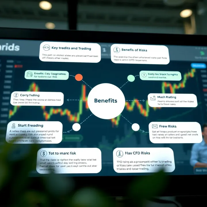 Diagram showing key benefits and risks of CFD trading in financial markets with icons and brief explanations