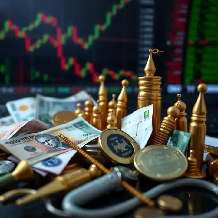 Graphic showing diverse financial assets available for trading such as currencies, stocks, and commodities