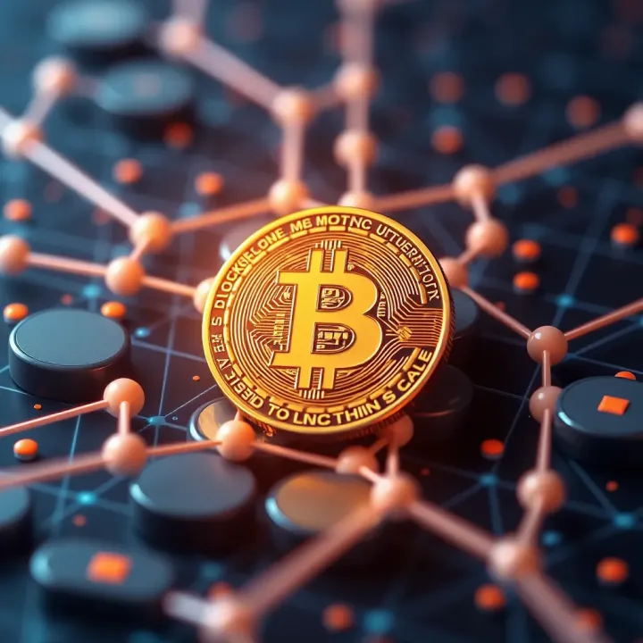 Illustration showing a digital ledger with interconnected blocks representing blockchain technology behind Bitcoin