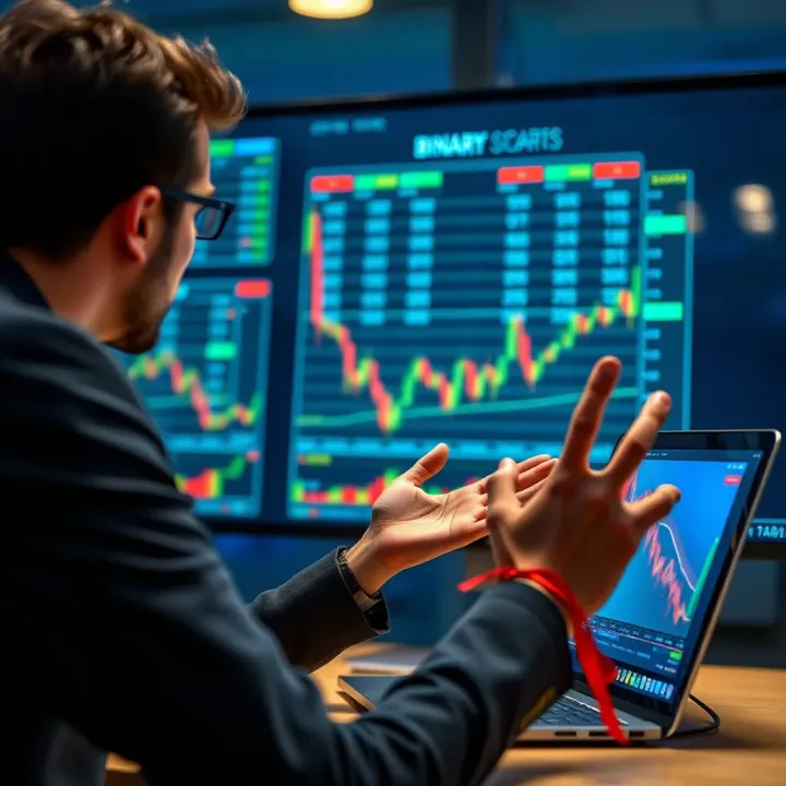 Instructor explaining binary trading strategies with digital interface