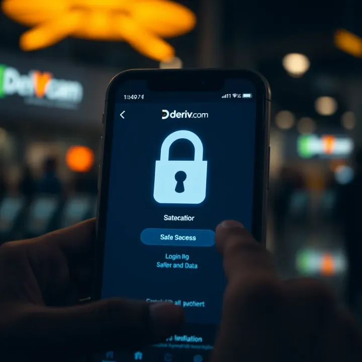 Security Features and Safe Access on Deriv.com App Secure login screen of Deriv.com app emphasizing protection and data safety