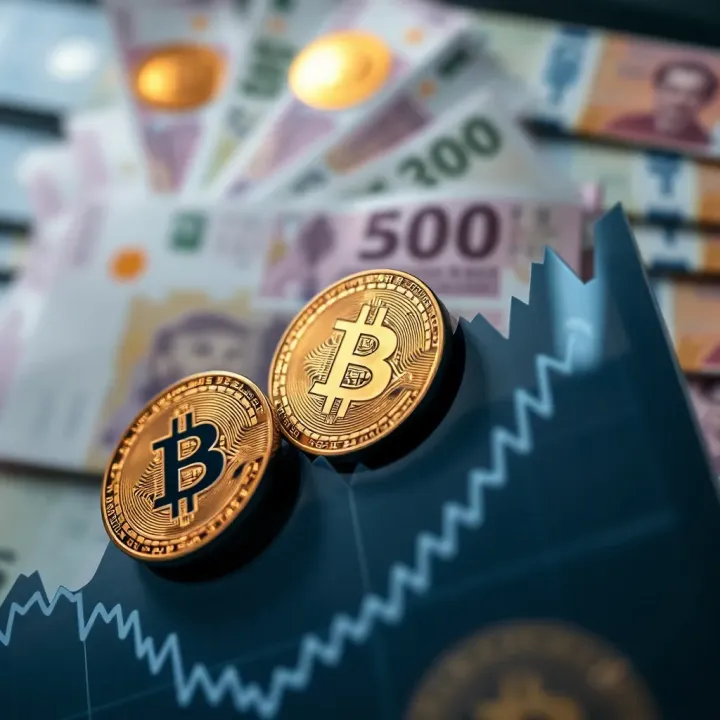 Analyzing Cryptocurrency Market Trends in Pakistan Graph depicting fluctuating cryptocurrency market trends with Pakistani currency notes in the background