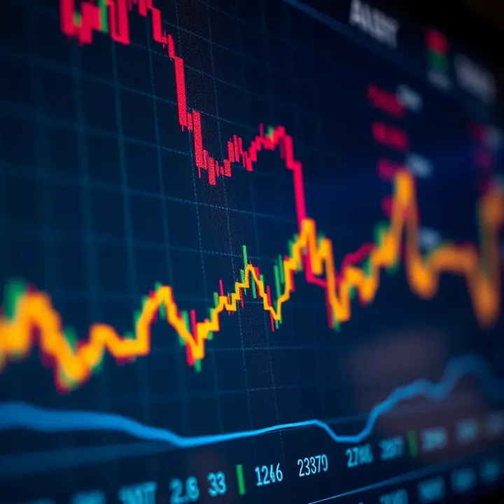 Currency Value Trends and Market Fluctuations Graph illustrating currency value trends with upward and downward movements on a financial chart background