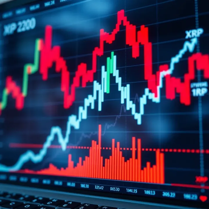 Graph showing fluctuating XRP market trends with upward and downward movements