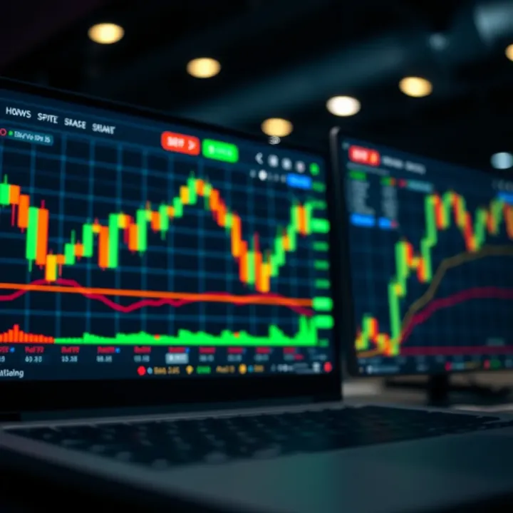 Illustration of a secure digital trading platform interface with charts and binary options indicators